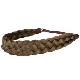 Diadema trenzada de pelo sintético de 5 hebras, clásica, gruesa, ancha, elástica, para mujer y niña (marrón medio oscuro)