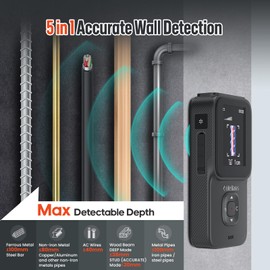 LifeBasis Stud Finder Wall Scanner for Metal, Wood, Pipe, AC Wires, 10 in 1 Measuring Tool for Length, Area, Volume, Wood Beam Detector USB Moisture Meter with Thermal Imager Screen and Alarm- Black