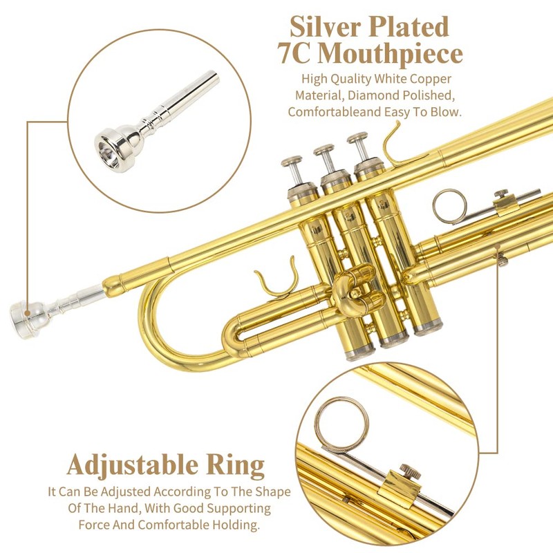 Trumpet Instrument,Band & Orchestra Musical Instruments for Beginners,With trumpets case,Mouthpiece,Cloth