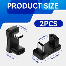 2PCS 180 Degree USB C Adapter, USB-C Male to USB-C Female Adapter Connector U Shape USB-C Extender Adapter with PD 100W/10 Gbps Supports 4K@60Hz for Laptop Tablet Phone Type C Interface Devices