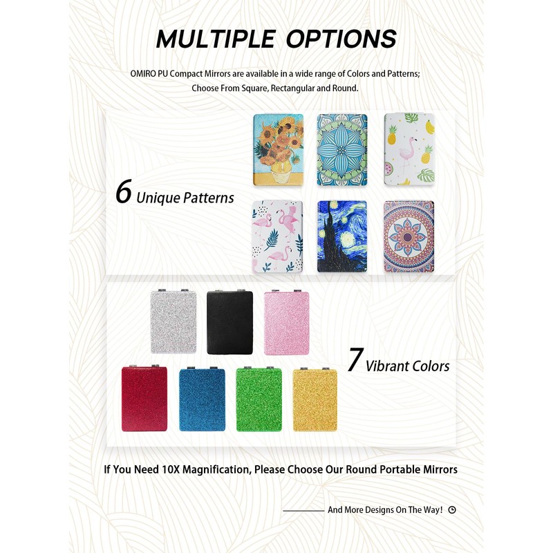 OMIRO Compact Mirror, Classical PU Leather 1X/3X Magnification, Ultra Portable