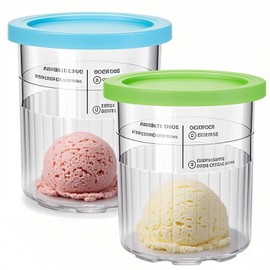 WHSSFINE For Ninja Creami Deluxe Pint and Lids 24oz Replacement Ice Creanm Containers Compatible with NC501, NC500 Series Ice Cream Maker Leakproof Reusable Dishwasher Safe Set of 2