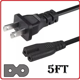 Unbranded Polarized Power Cord, 2 Prong, Universal, 5Ft, Black