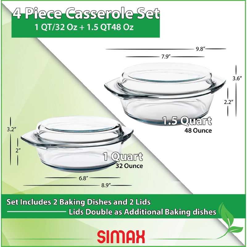 Simax Casserole Dish Set, Set of 2 Casserole Dish with