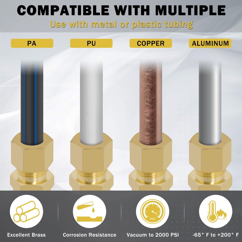 Taiidaues 53 Pcs Brass Compression Fittings Assortment Kit, 1/8" 3/16"