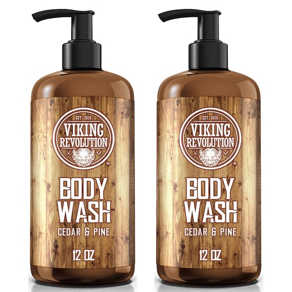 Viking Revolution Men's Body Wash - Cedar and Pine Oil Body Wash for Men - Men's Natural Body Wash with Vitamin E and Oregano Oil - Men's Shower Gel Liquid Soap - Cedar Oil Men's Bodywash (2 Pack, 12