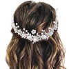 Campsis Bridal Wedding Hair Vine, Silver Leaf Crystal Headpiece, Flower