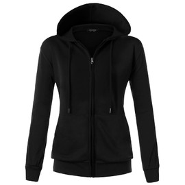 GIVON Womens Solid Color Zip UP Hoodies Sweatshirt with Kanga Pocket Long Sleeve Lightweight Hooded Jacket / DCF230-BLACK-M