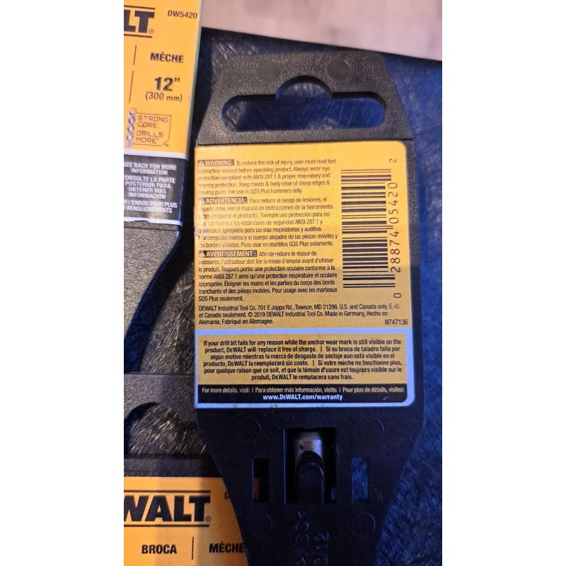 DEWALT DW5420 DRILL BIT 1/4", 10", MECHE 12"
