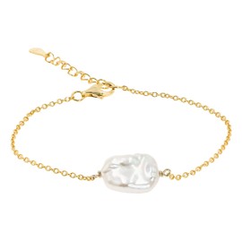 Secret & You Women's Pearl Bracelet Freshwater Cultured Pearl Baroque Keshi Shape - 925 Sterling Silver Chain Rhodium-Plated or 18 Carat Gold-Plated - 17 to 20 cm Long, Sterling Silver, Pearl