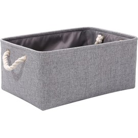 HOMKOKO Small Storage Box with Handles, Foldable Wardrobe Baskets for Storage, Canvas Linen Storage Baskets for Clothes, Toys, Towels, Office Products, 36cm x 26cm x 16cm (Grey)