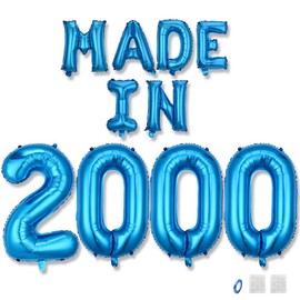 Jurxy Birthday Decoration Women Man 25th Birthday Decoration Balloons Made in 2000 Balloons Blue Foil Balloons Happy Birthday Banner