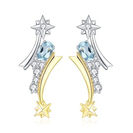 JewelryPalace Meteor Shower Oval Cut 1.3 ct Real Topaz Bypass Stud Earrings Silver 925 Women's Blue Stone Jewellery Set, Star Earrings Silver Gemstone Girls Gold-Plated Gift for Women, Gemstone, Topaz