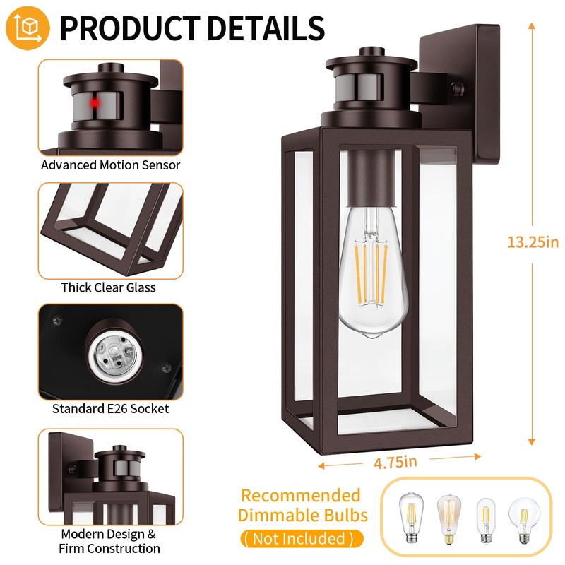 TOBUSA 2-Pack Motion Sensor Outdoor Wall Lights, Waterproof Dusk to
