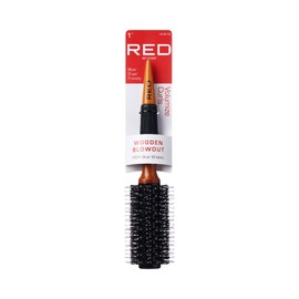 Red by Kiss Wooden Round Blowout Hairbrush, 100% Boar Bristles, Non-Slip Handle, Enhances Shine & Reduces Frizz, Blow-Dryer Friendly (1 IN)