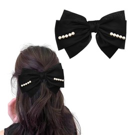 Bow Clips for Hair Bows for Women Girls Pearl Hair Clip Black Bow Barrette for Women Girls Bowknot Hair Clip for Girls Pearl Hair Clips with Bows Barrettes