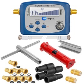 HB-Digital XXL SAT Installation Set: Digital Satellite Finder with Compass + Stripper + Mounting Key + Twisting Aid + 8 x Gold-Plated F-Connector + 2 x Connectors + 4 x Rubber Grommets Weather