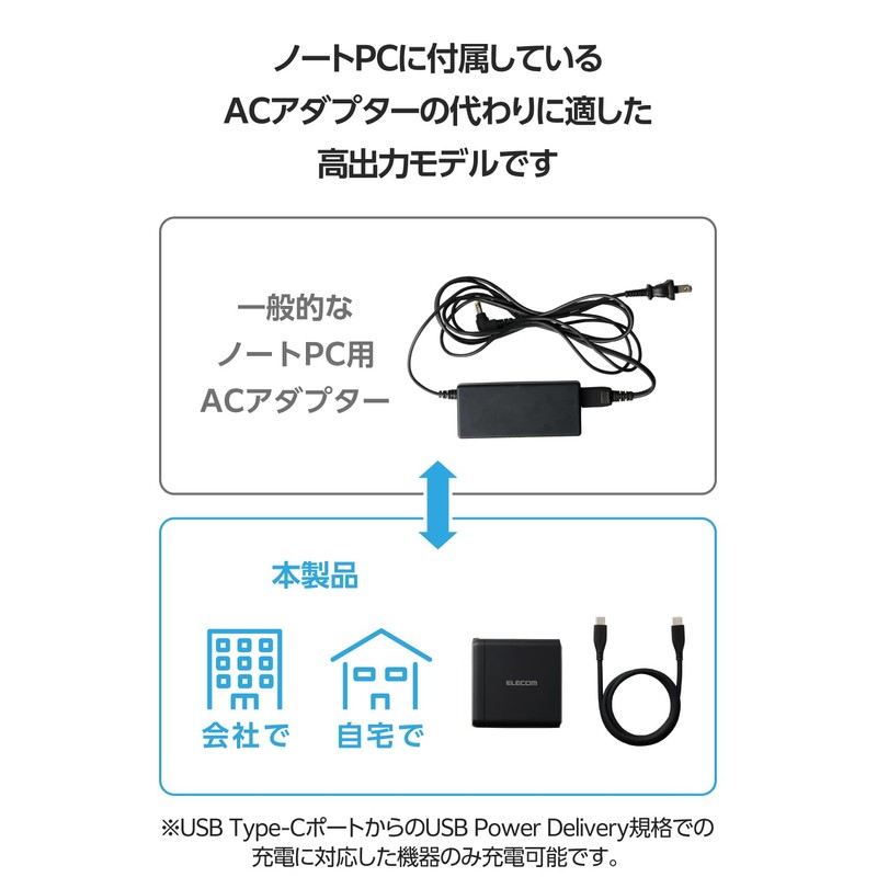 Elecom EC-AC96140BK Charger, USB PD Compatible, 140 W, USB-C x