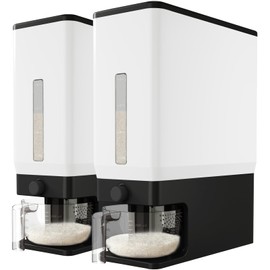 Lifewit 2 Pack Rice Dispenser 25 Lbs(11.3kg), Rice Storage Container Sealed Moisture Proof with Measuring Cup for Kitchen Pantry Household, BPA-Free, Black