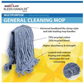 KLEEN HANDLER HEAVY DUTY Commercial Mop Head Replacement, Wet Industrial Blue Cotton Looped End String Cleaning Mop Head Refill (Pack of 6)