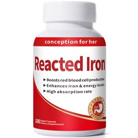 Reacted Iron - Iron 30mg (Ferrous Bisglycinate 325mg) for Red Blood Cell & Energy Support - Supports Anemia, Fatigue - No Constipation-100 Capsules