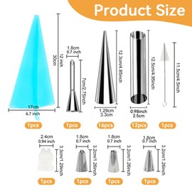 FDKYOEK 35 PCS Cannoli Forms Tubes Kits, Non-stick Cream Horn Mold, Stainless Steel Cannoli Tubes Molds, Cone Shaped Baking Molds, Tubular Shaped Baking Molds for Danish Pastry, Cream Roll, Croissant