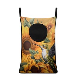 COEQINE Sunflower Hummingbird Laundry Bag,Door Hanging Laundry Hamper Bag Washable Lightweight Waterproof Portable Travel Laundry Bag With Zipper