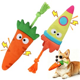 Sagildoq 2 Pack No Stuffing Dog Toys with Squeaker, Crinkle Paper and Rope
