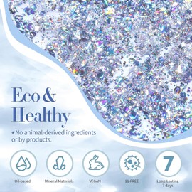 12ML Glitter Nail Polish - Airdry Silver Glitter Fingernail Polish - High Glossy Nail Gel with Sequins - Quick Dry Nail Polish - Long Lasting Holographic Nail Varnish Manicure DIY Nail Art