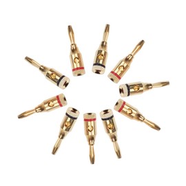 Tofficu 5 Pairs Banana Plug Connectors Gold Plated Open Screw for Speaker Wire Black and Red for Amplifier and Audio Receiver Connections Surround Sound Systems