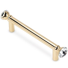 4 PCS Crystal Gold Cabinet Handles - 5 Inch Brushed Pulls, Zinc Alloy Farmhouse Handles for Kitchen/Dresser Drawers, Bathroom Vanity & Cocina Gabinetes