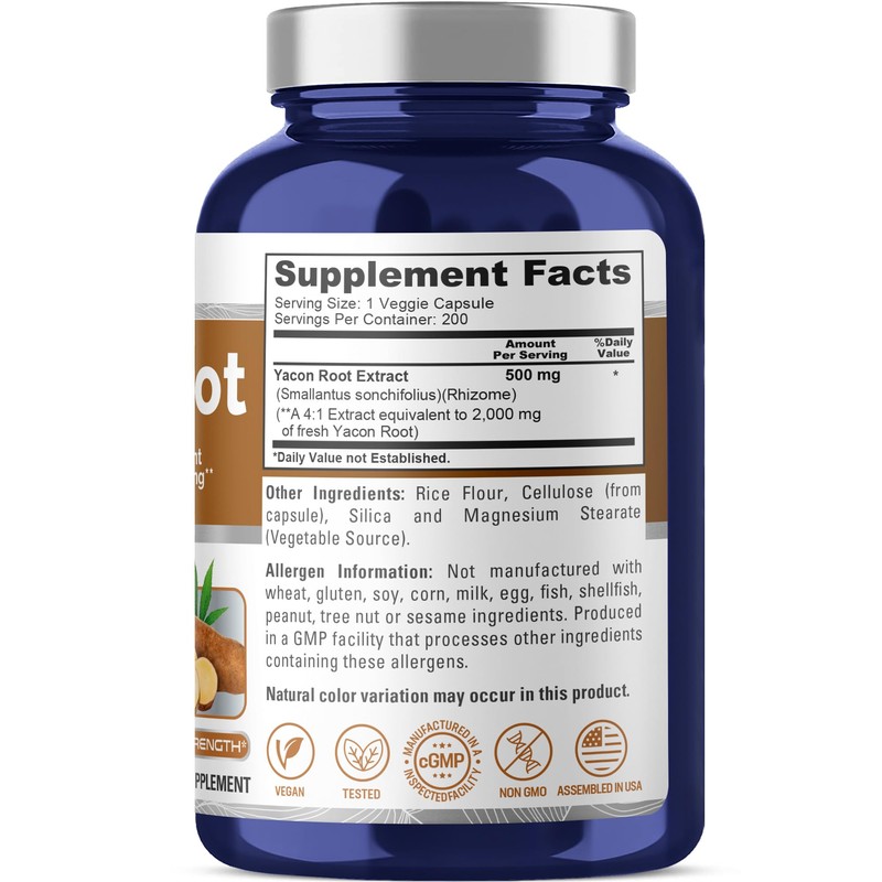 NusaPure Yacon Root Extract 2000mg 200 Vegetarian Capsules (Extract 4:1,