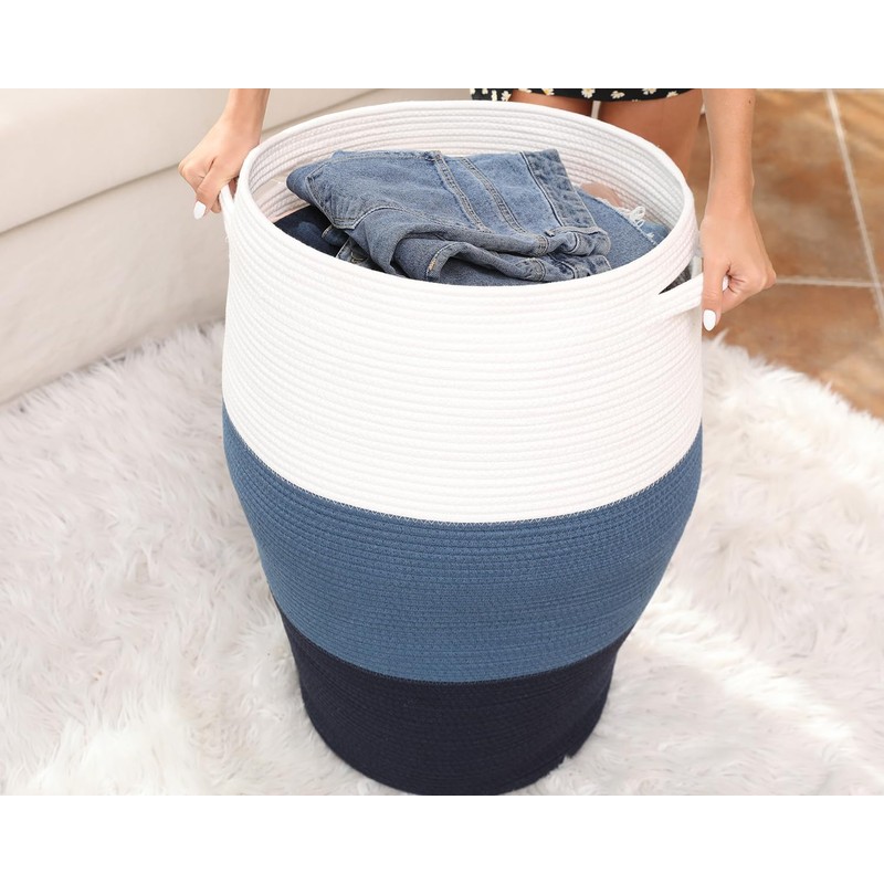 26"x20" Tall Extra Large Storage Basket with Lid, Cotton Rope