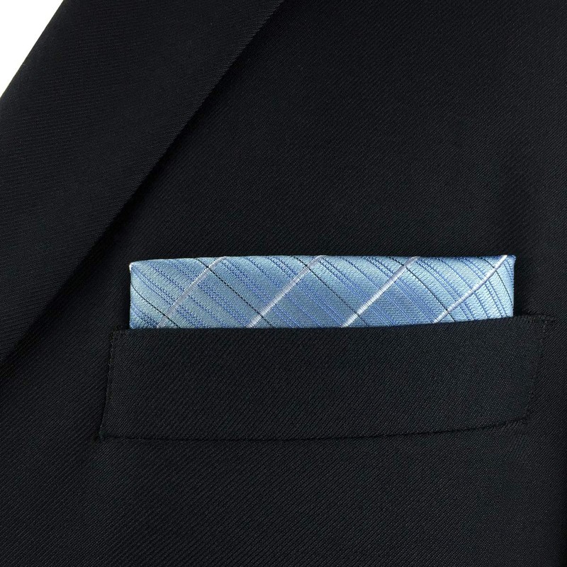 S&W SHLAX&WING Extra Large Men's Pocket Square Blue Azure Check