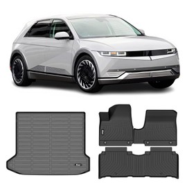 IKON MOTORSPORTS 3D TPE Floor Mats + Trunk Mat, Compatible with 2022-2024 Hyundai Ioniq 5, Black All Weather Waterproof Anti-Slip Floor Liner, Front & 2nd Row Full Set Car Interior Storage Cover 4PCS