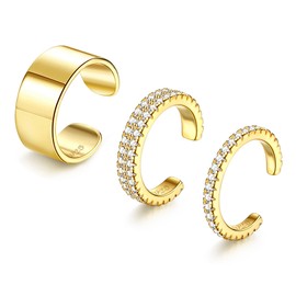 ORAZIO 2-3 Piece Ear Cuff Set Women's 925 Sterling Silver Ear Cuff Gold Helix Cartilage Clip Wrap Earring Fake Pircings Ear Clip Ear Cuff Cuffs, Sterling Silver, Cubic Zirconia