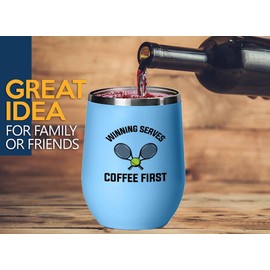 Bubble Hugs Tennis Blue Edition Wine Tumbler 12oz - Winning serves - Coach Smash Tennis Trinket Racket Racquetball Racquet Baseline