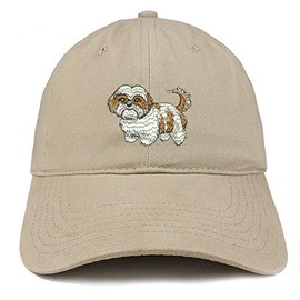 Trendy Apparel Shop Shih Tzu Embroidered Unstructured Cotton Dad Hat - Khaki