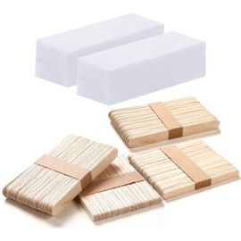 Pack of 400 Non-Woven Strips Wax Strips and Wax Strips Wooden Sticks, Used with Soft Wax for Hair Removal, for Depilation on Leg, Chest, Back, Intimate Area & Face