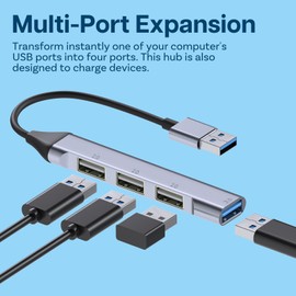 MMOBIEL USB Hub 4-Port -Ultra Slim Portable USB Splitter Compatible with MacBook, Mac Pro/Mini, Surface Pro, Notebook PC, Laptop, Flash Drives, HDD and more - 1 USB 3.0/3 USB 2.0 - USB Data Hub