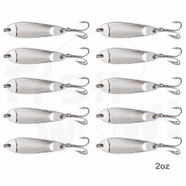 Fish WOW! 10pcs 2oz Casting Spoon Jig Lures Hammered Spoons with a Treble Hook - Silver
