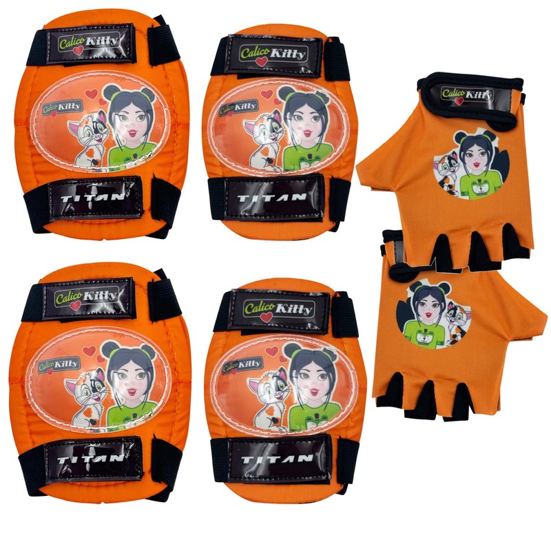 Titan Calico Kitty Multi-Sport Protective Pad Set – Orange, Includes