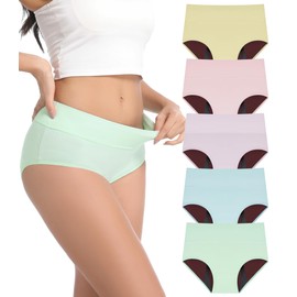CAOZITOU Women's Incontinence Underwear, 100ml Leak-Proof Period High Waisted Brief Heavy Flow Bladder Leak Washable Cotton 5 Pack (Multicolor02, Medium)
