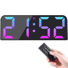 Koolertron Digital Wall Clock 9.5 Inch Large Display, USB Digital Clock with Remote Control, Colour Changing RGB Wall Clock Digital with Timing and Countdown / Time / Date / Temperature for Living