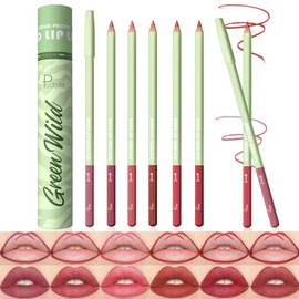 Pudaier 6Pcs Lip Liner Set, Natural Oak Lip Liners With Storage Bucket, Long-Lasting High Pigmented nude Lip Liner Pencils for Women, Waterproof Lipliners for Defining & Filling Lips | Set 02