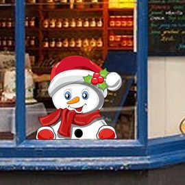 Christmas Snowman Peeking Stickers Christmas Elves Reindeer Car Window Bumper Decal Waterproof Vinyl Christmas Sticker Decal Laptop Wall Decoration (Scarf Snowman)