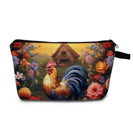MoCaliduccious Striking Rooster Print Toiletry Pouch Lightweight Cosmetic Bag Compact Travel Organizer Gift Idea for Women & Adults