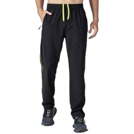Rdruko Men's Sweat Pants Lightweight Workout Gym Jogging Track Athletic Pants with Zipper Pockets Black Green Small