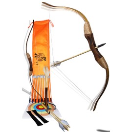 FSFF Enhanced Wooden Bow and Arrow Set 33 Piece-2 Bows 2 Quivers 16 Arrows 10 Targets & 2 Armguards Beginner Toy Archery Outdoor Gift Idea Boy or Girl