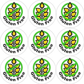 144 Gluten Free Stickers - Green - 30mm Glossy Food Allergy Labels